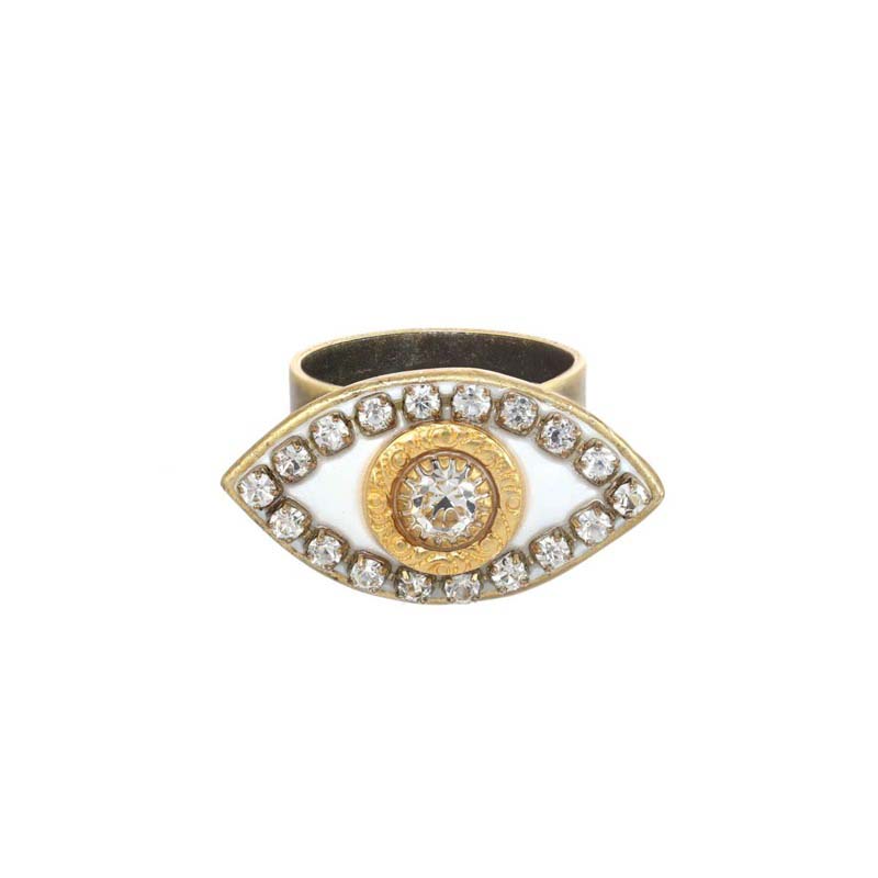 White and Gold Evil Eye Ring