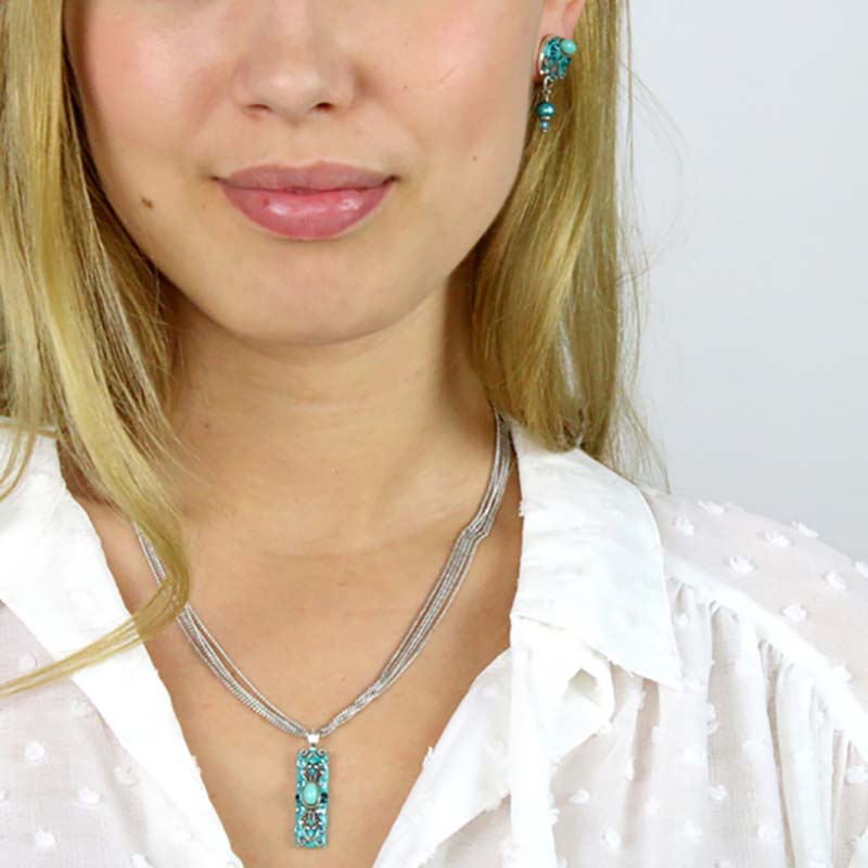 Aqua Glass Necklace and Earring Set