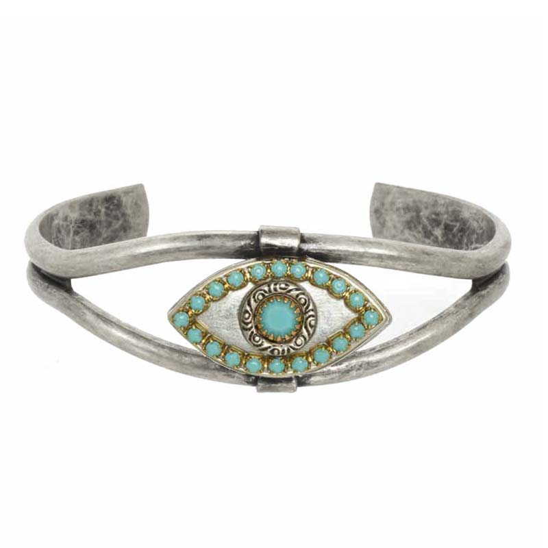Silver and Turquoise Evil Eye Cuff Bracelet
