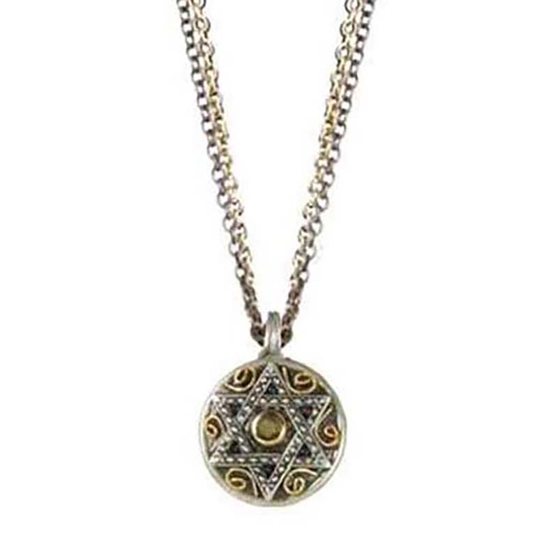 Silver star of david pendant on triple chain necklace