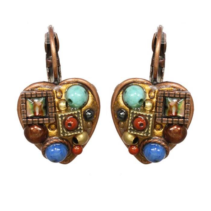 Bronze Age Heart Lever Back Earrings