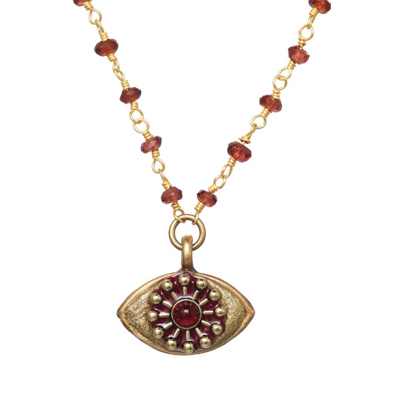 Gold and Garnet Eye Necklace