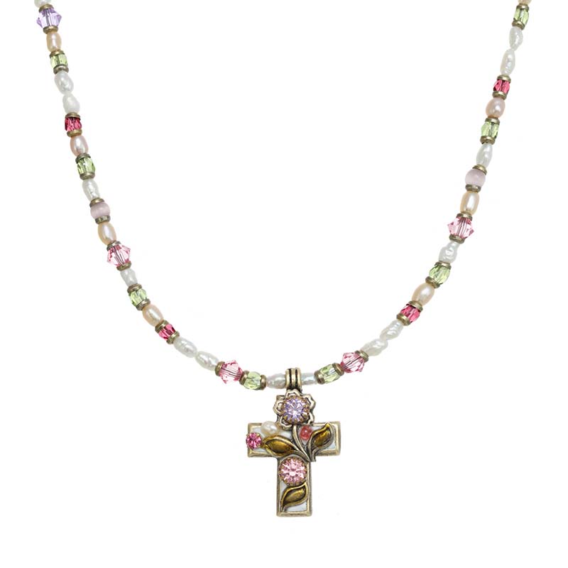 Pearl Blossom Cross Necklace