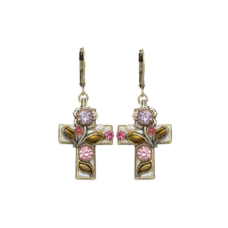 Pearl Blossom Cross Earrings