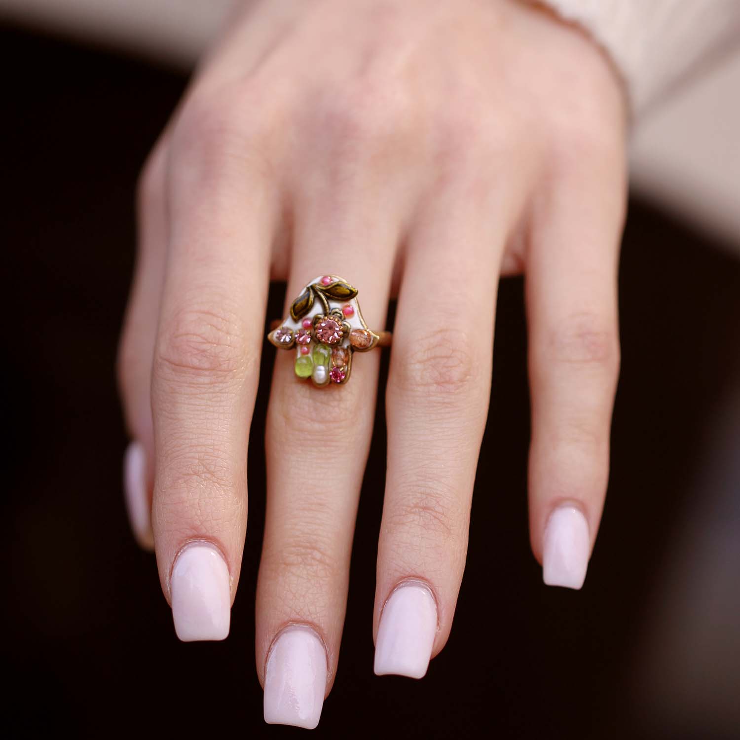 Pearl Blossom Hamsa Ring