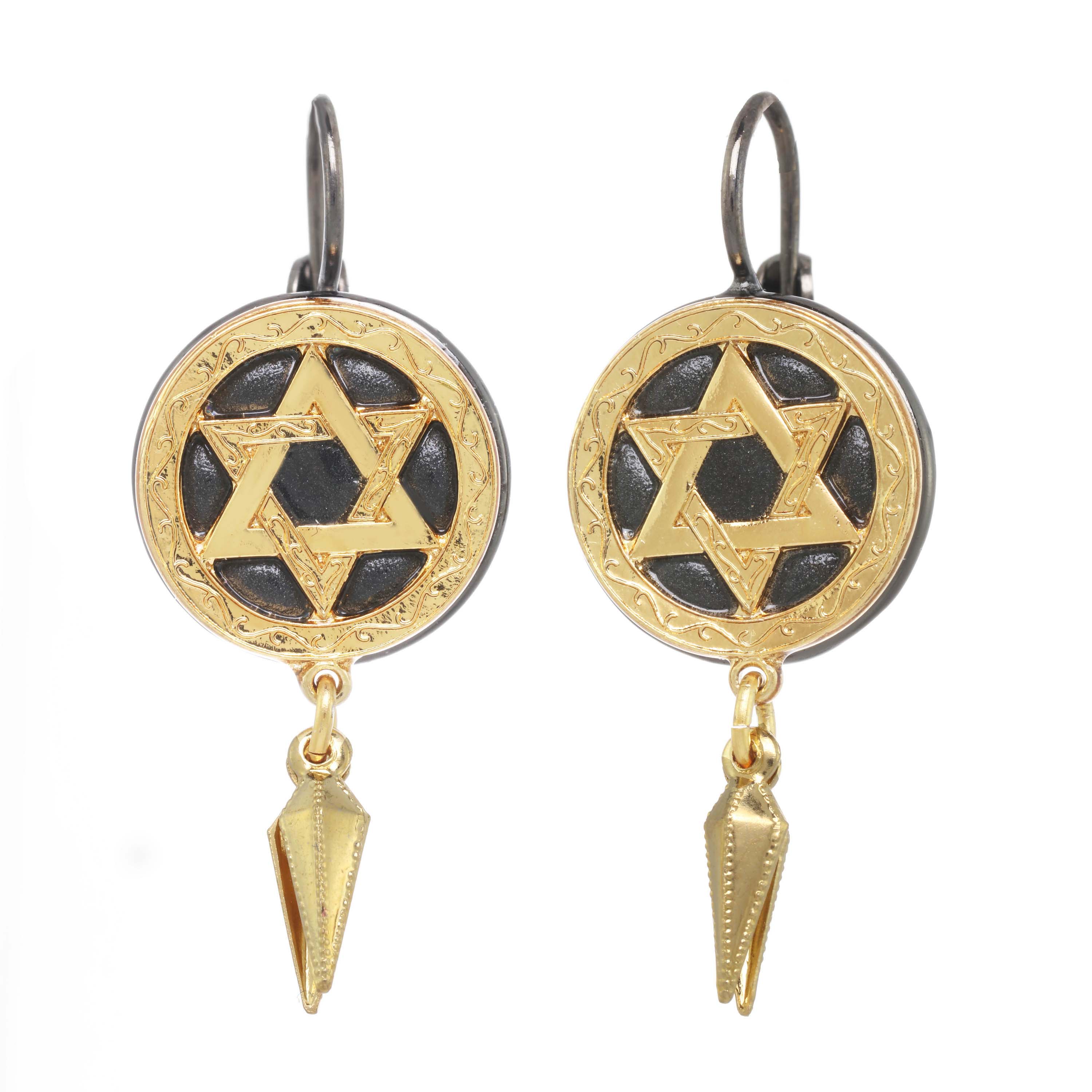 Black and Gold Star of David Earrings