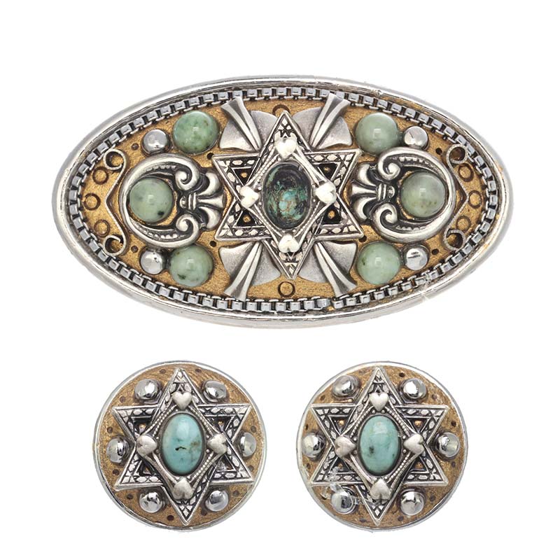 Turquoise Judaica Earrings and Brooch Set