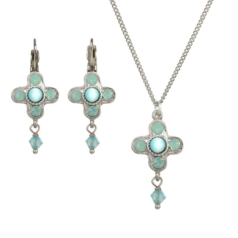 Cat's Eye Flower Necklace and Earrings Set