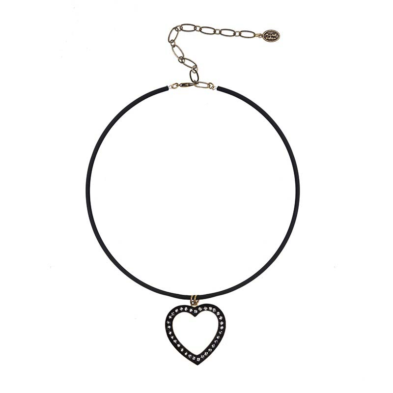 Black Crystal Heart Choker Necklace