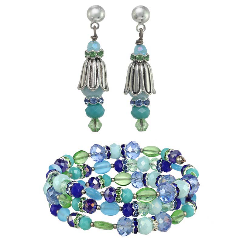 Oceanic Beaded Bracelet and Earrings Set