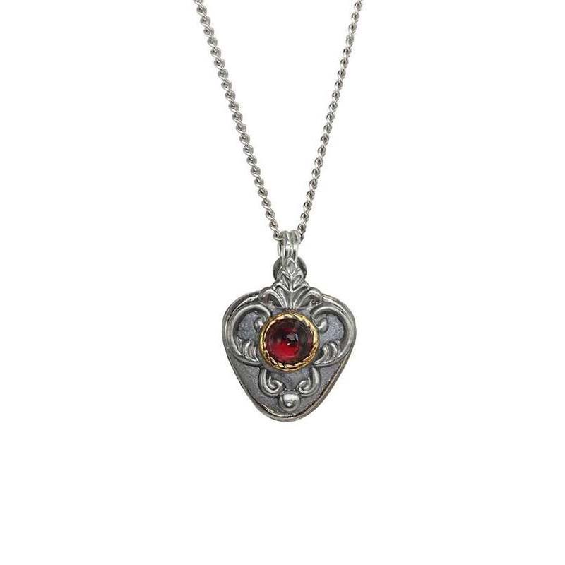 Garnet and Silver Shield Necklace