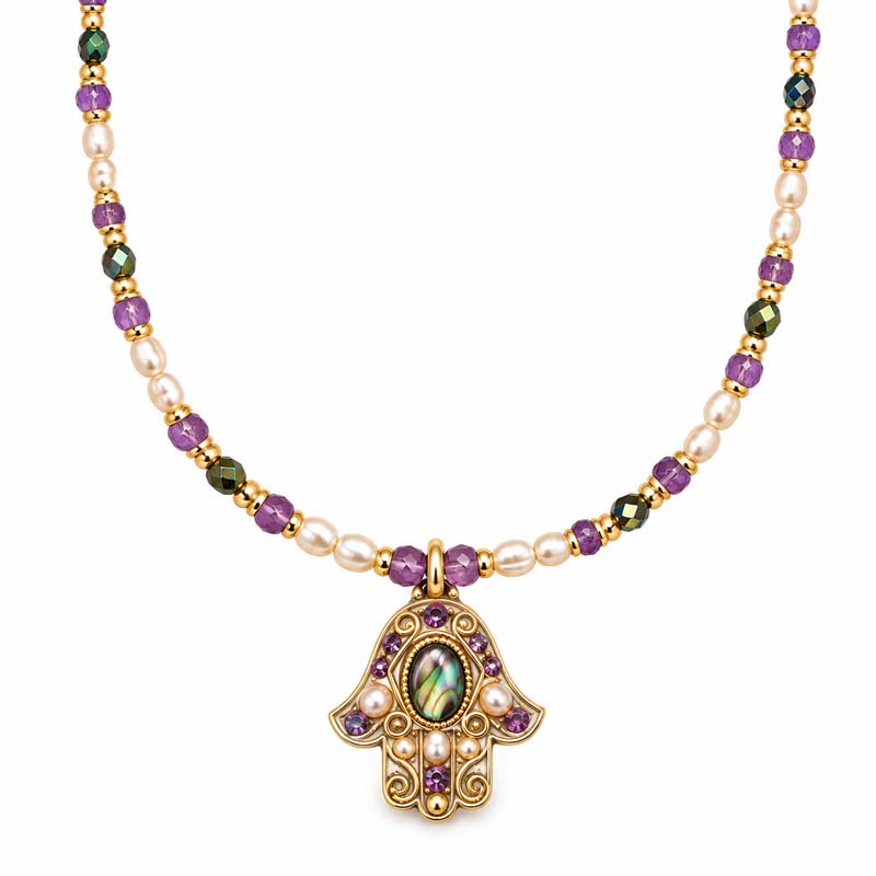 Amethyst Hamsa Necklace