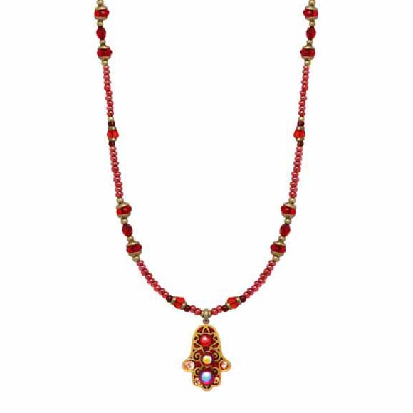 Tiny Red Beaded Hamsa Necklace