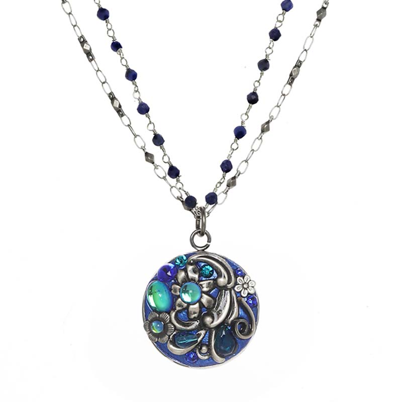 Cerulean Circle Double Chain Necklace
