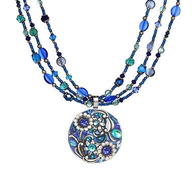 Cerulean Circle Triple Beaded Necklace