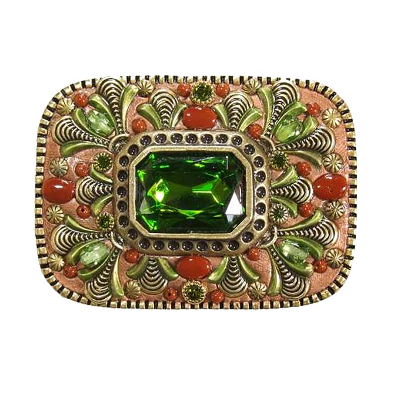 Green and Red Crystal Belt Buckle