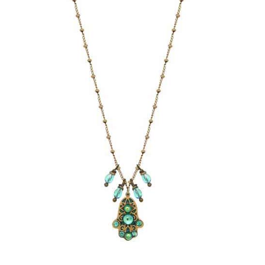 Tiny Green Hamsa Dangling Beads Necklace