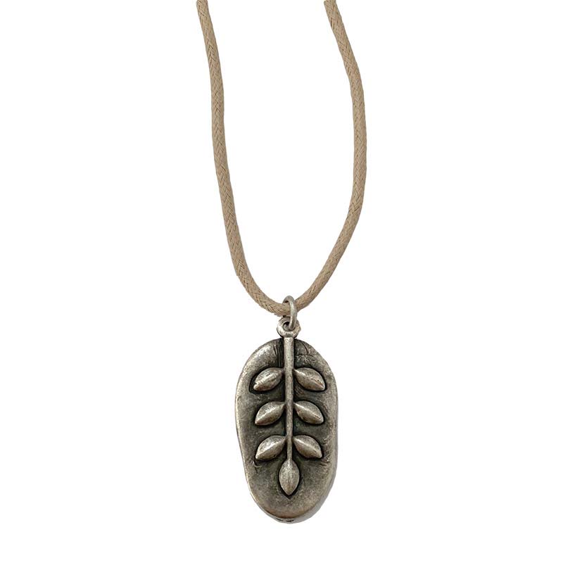 Silver Leaf on Cotton Cord Necklace