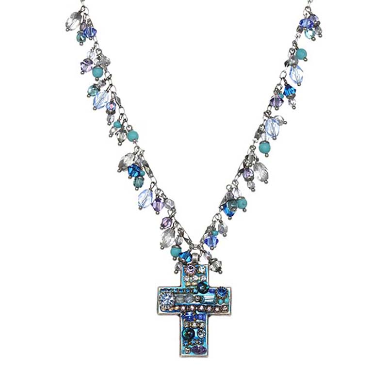 Aqua Crystal Cross Necklace