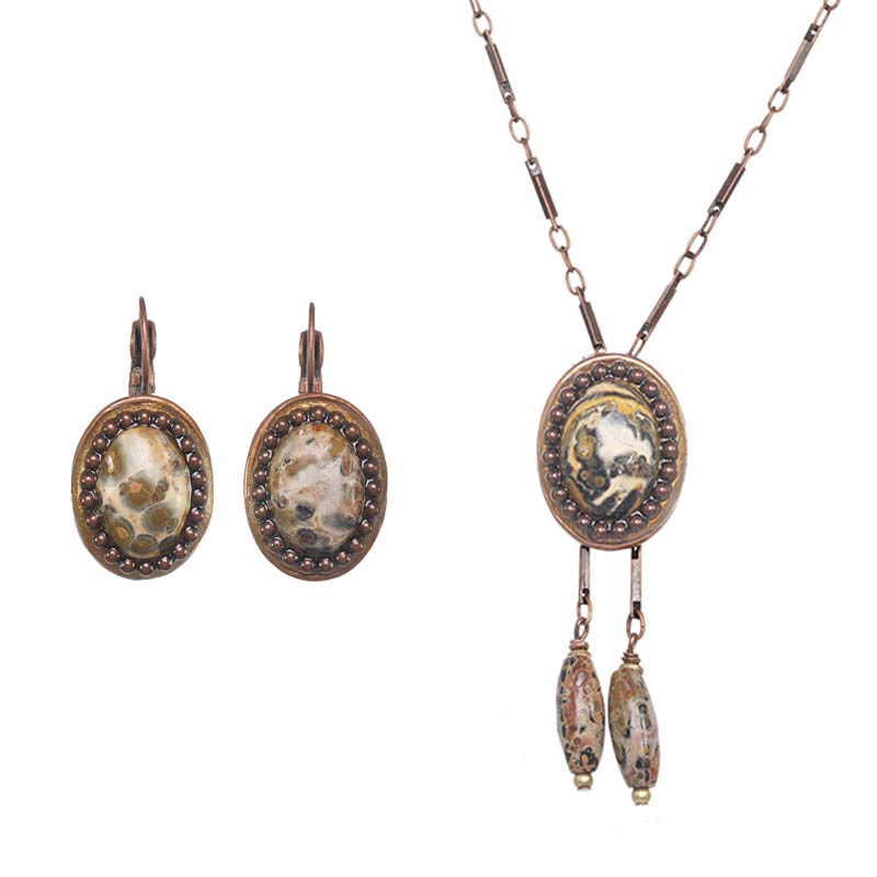 Leopard Oval Necklace and Earrings Set