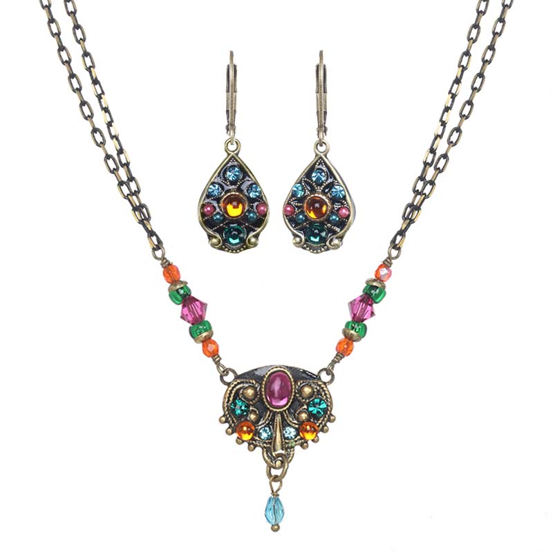 Prismatic Crystal Shield Necklace and Earrings Set