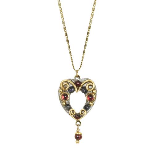 Garnet and Gold Open Heart Necklace