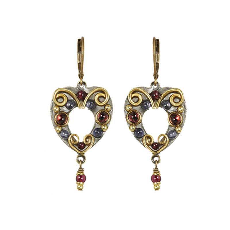 Garnet and Gold Open Heart Earrings
