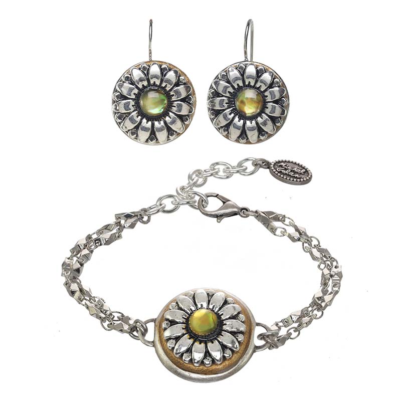 Abalone Sunflower Bracelet and Earrings Set