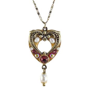 Garnet and Pearl Open Heart Necklace