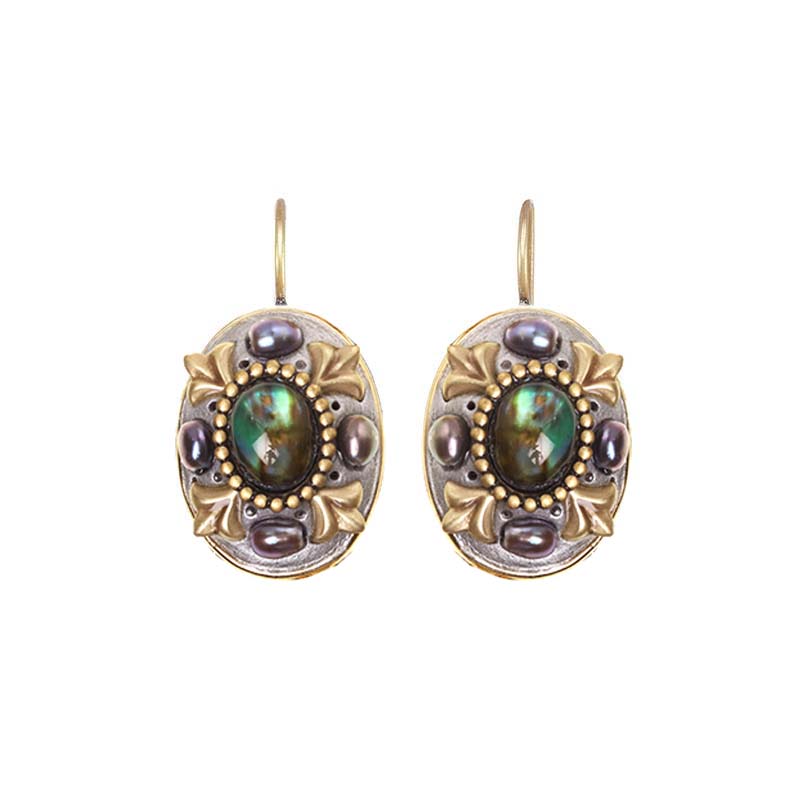 Abalone and Pearl Oval Earrings