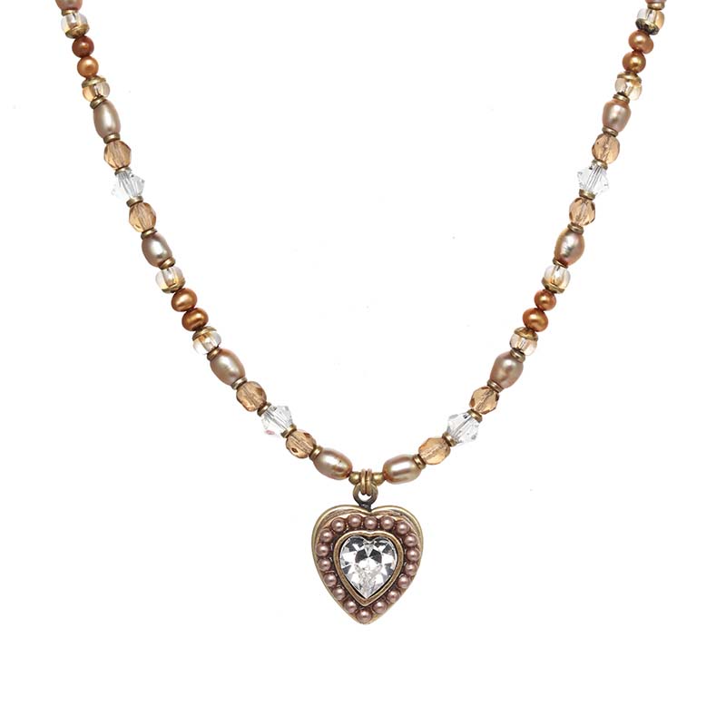 Small Gold and Pearl Heart Necklace