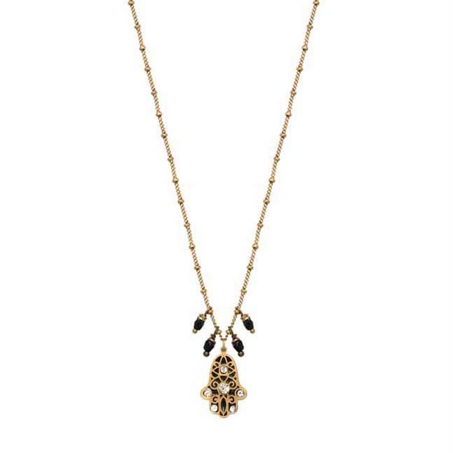 Black and Gold Hamsa Necklace