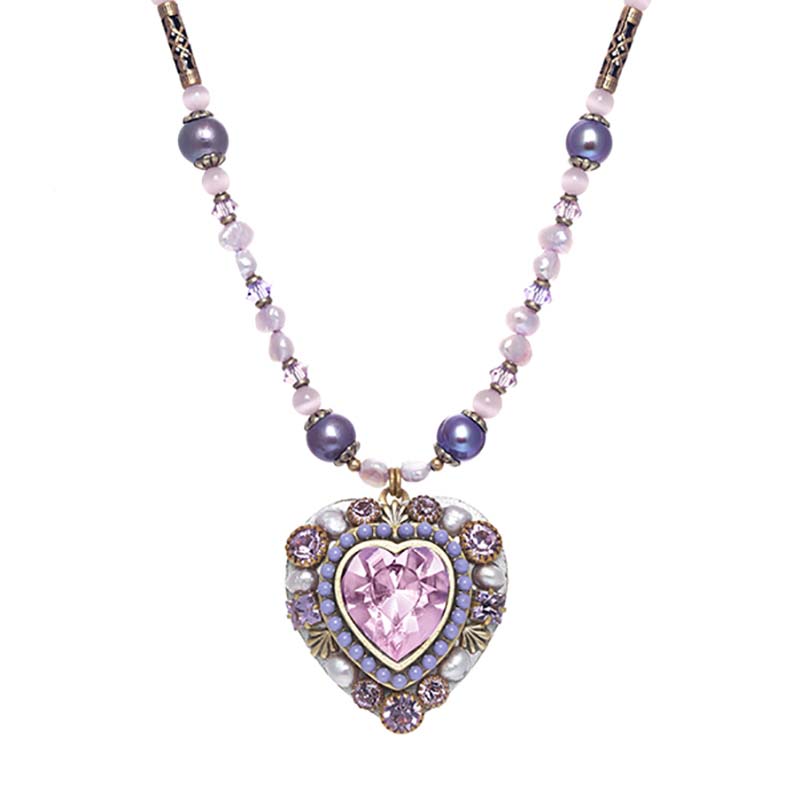 Large Purple and Pearl Heart Necklace