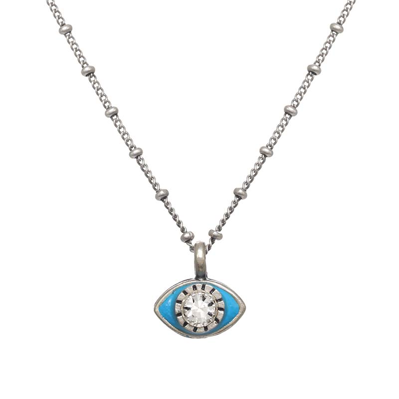 Mini Light Blue and Silver Eye Necklace