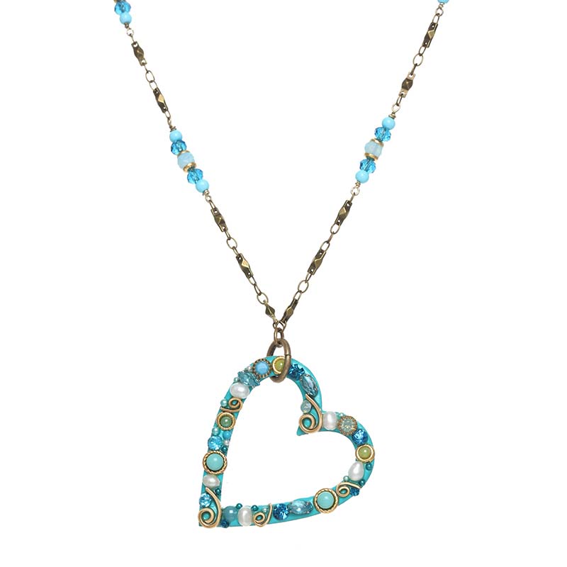 Aqua Crystal Open Heart Necklace