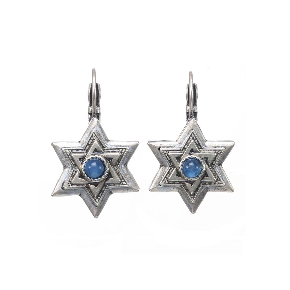 Silver and Cobalt Blue Star of David Earrings
