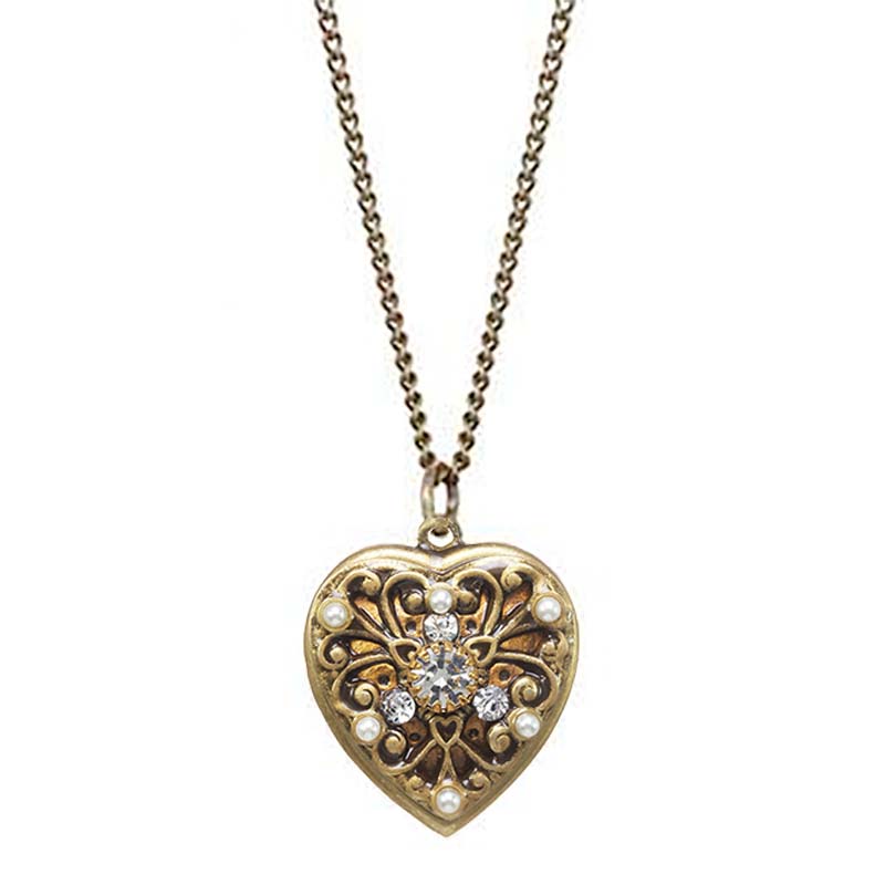 Gold Filigree Crystal Heart Necklace
