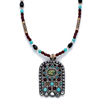 Abalone and Turquoise Beaded Hamsa Necklace