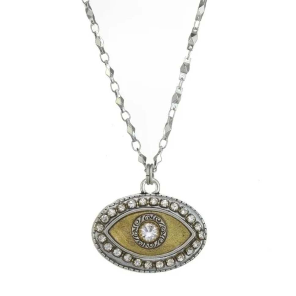 Beige and Silver Oval Eye Necklace