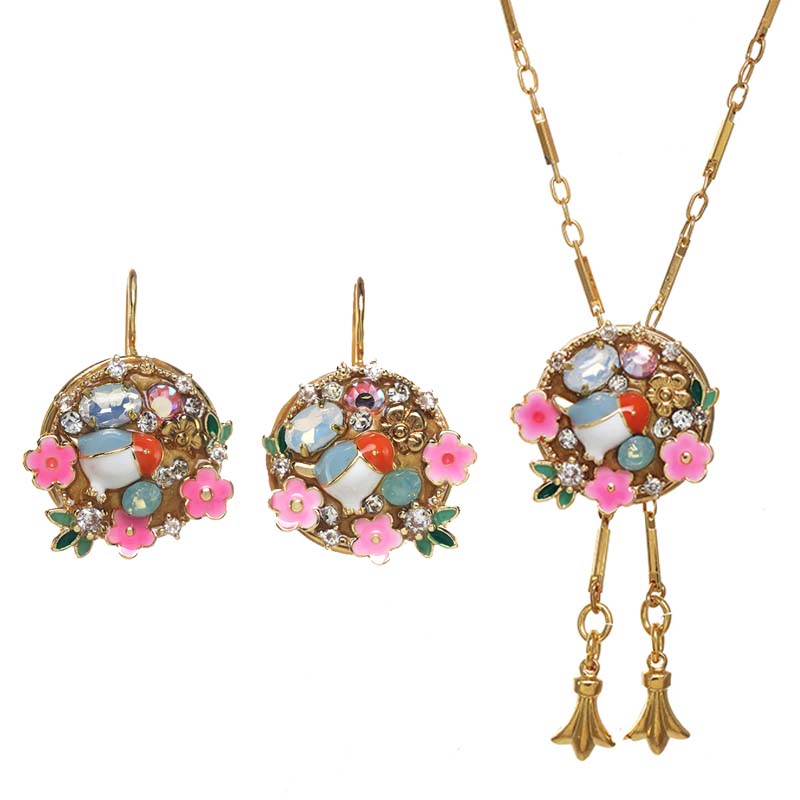 Spring Wreath Necklace and Earrings Set