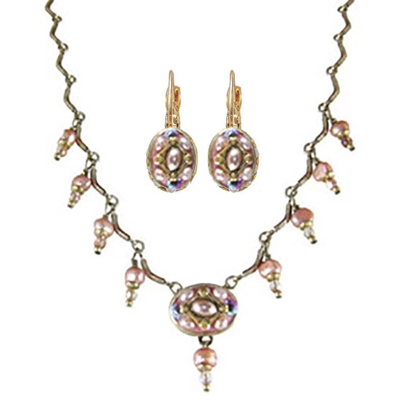 Pretty in Pink Oval Necklace and Earrings Set
