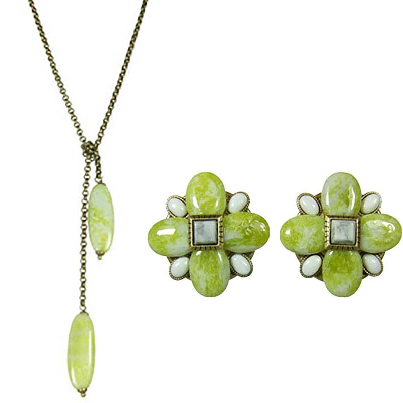 Key Lime Diamond Clip Earrings and Necklace Set