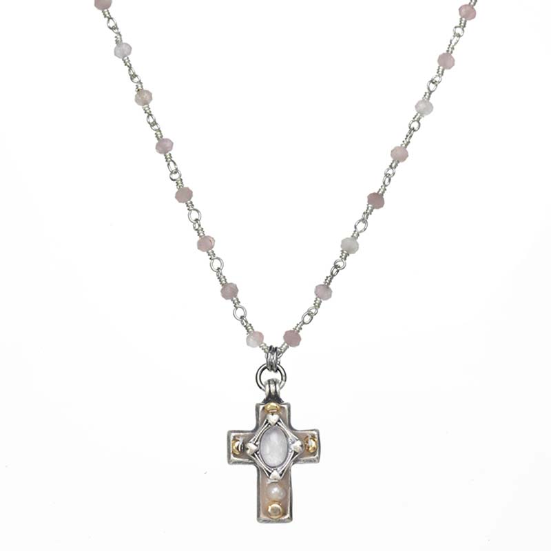 Rose Quartz Small Cross Necklace