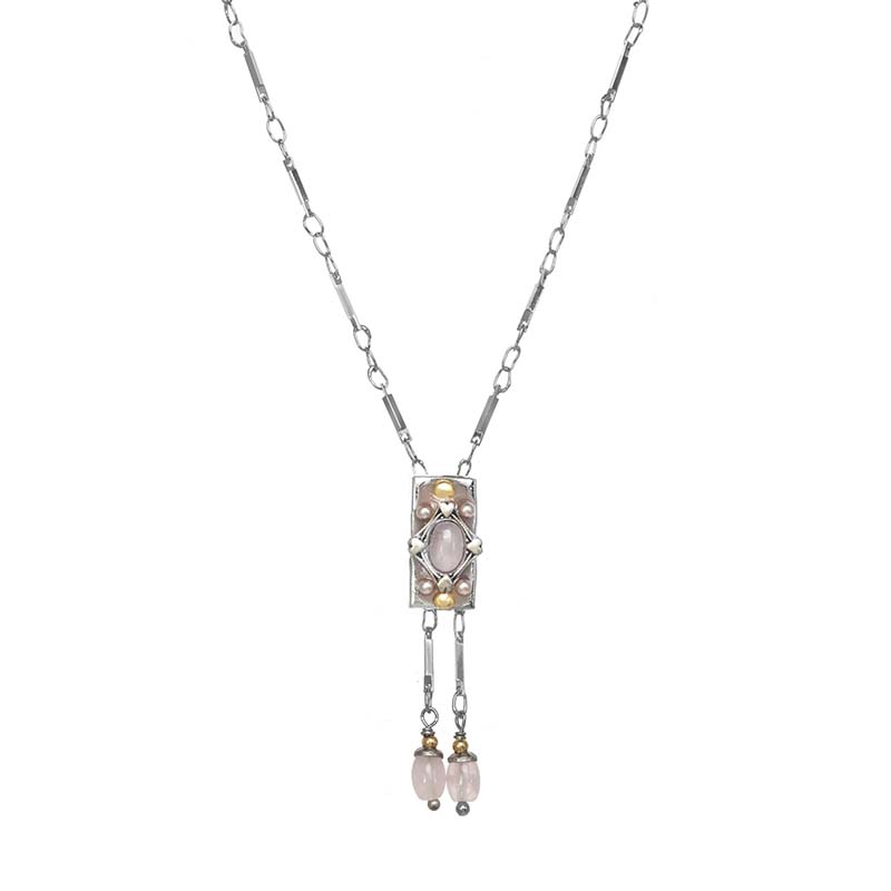 Rose Quartz Dangling Bar Necklace