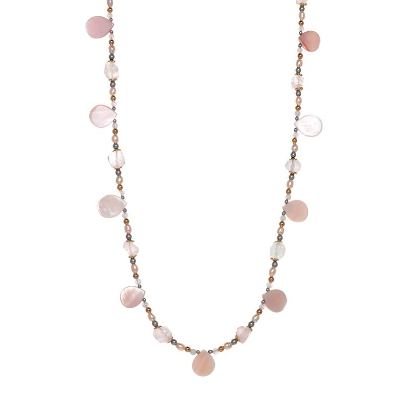 Rose Quartz Beaded Shell Necklace