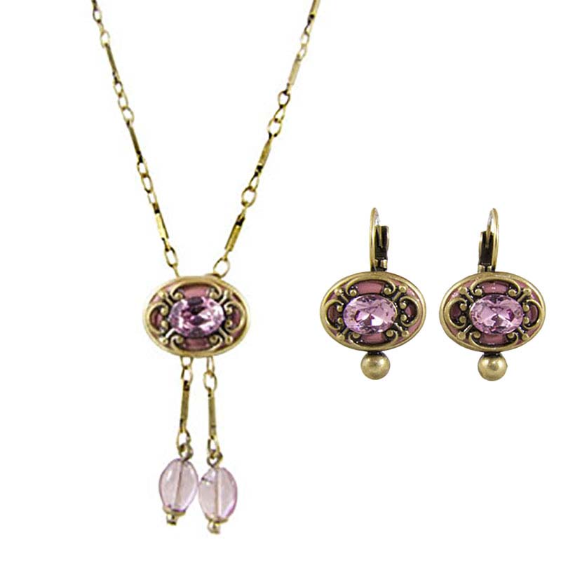 Amethyst Oval Crystal Necklace and Earrings Set
