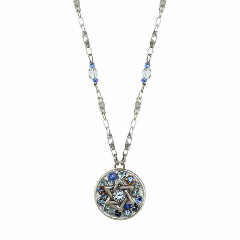 Silver and Blue Star of David Necklace
