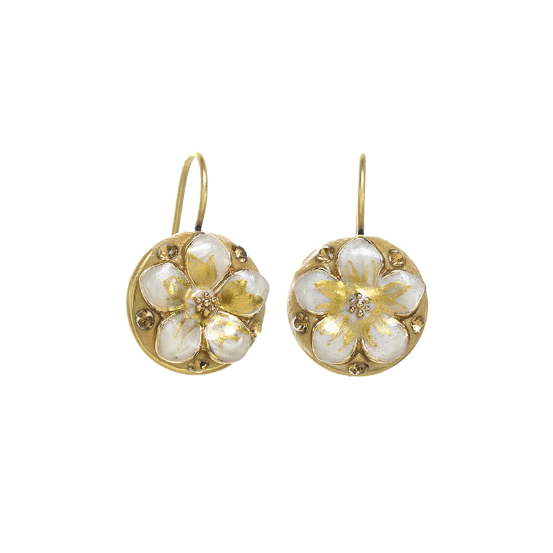 White and Gold Blossom Earrings