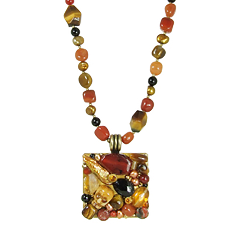 Lava Rock Beaded Square Necklace