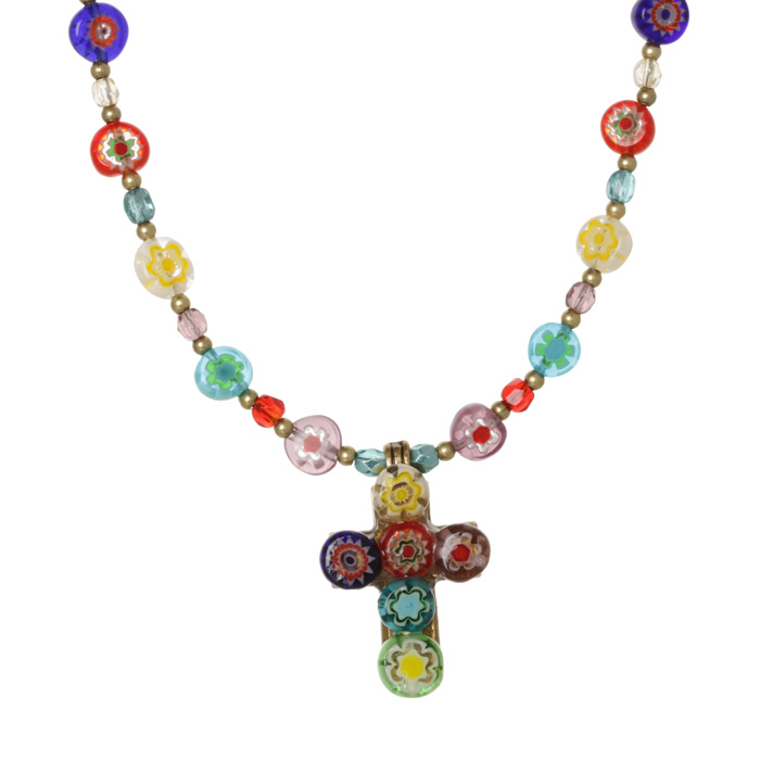 Multicolor Millefiori Cross Necklace